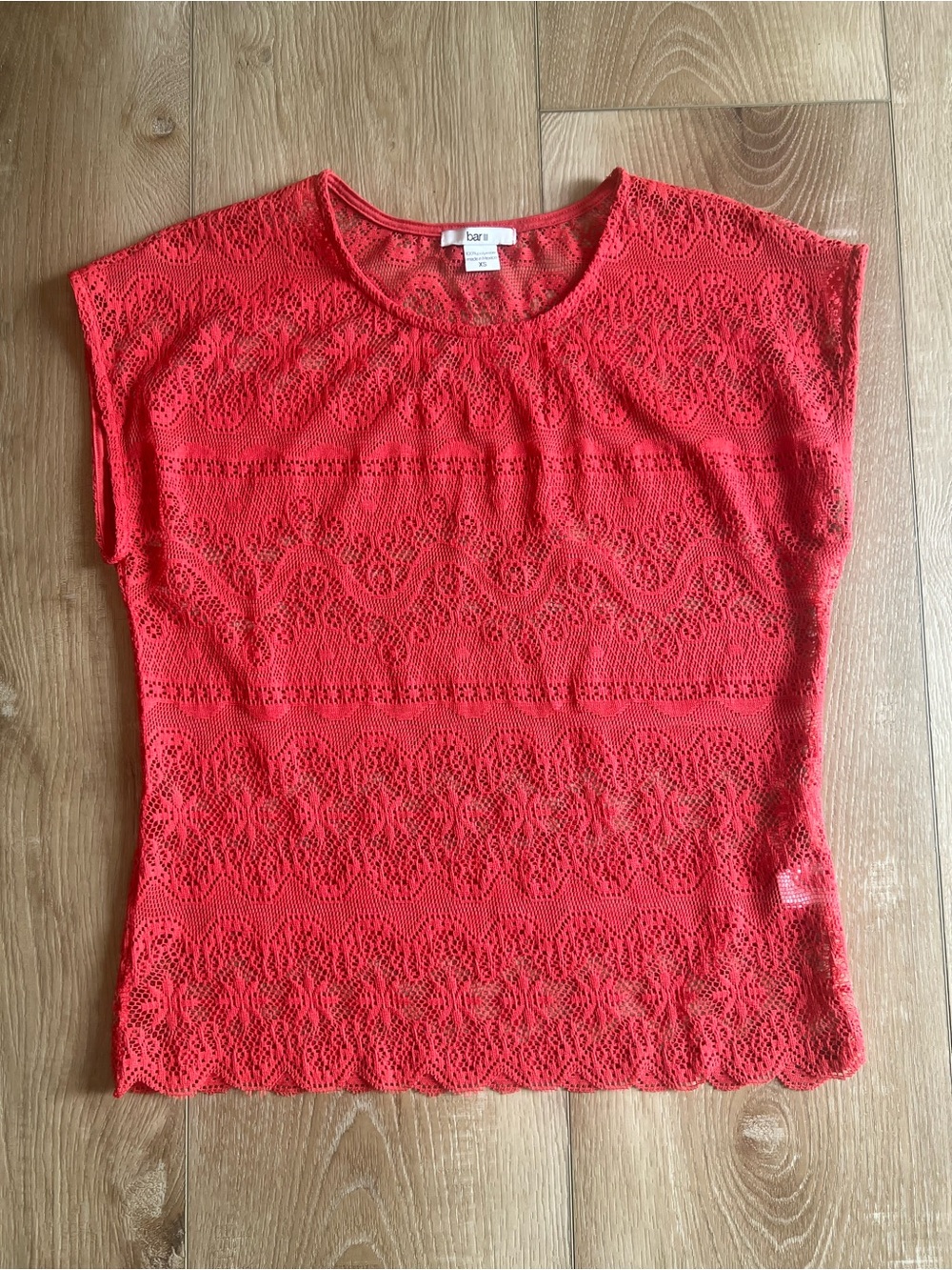Bar III Coral Red Lace Knit Short Sleeve Tunic Like New XS
